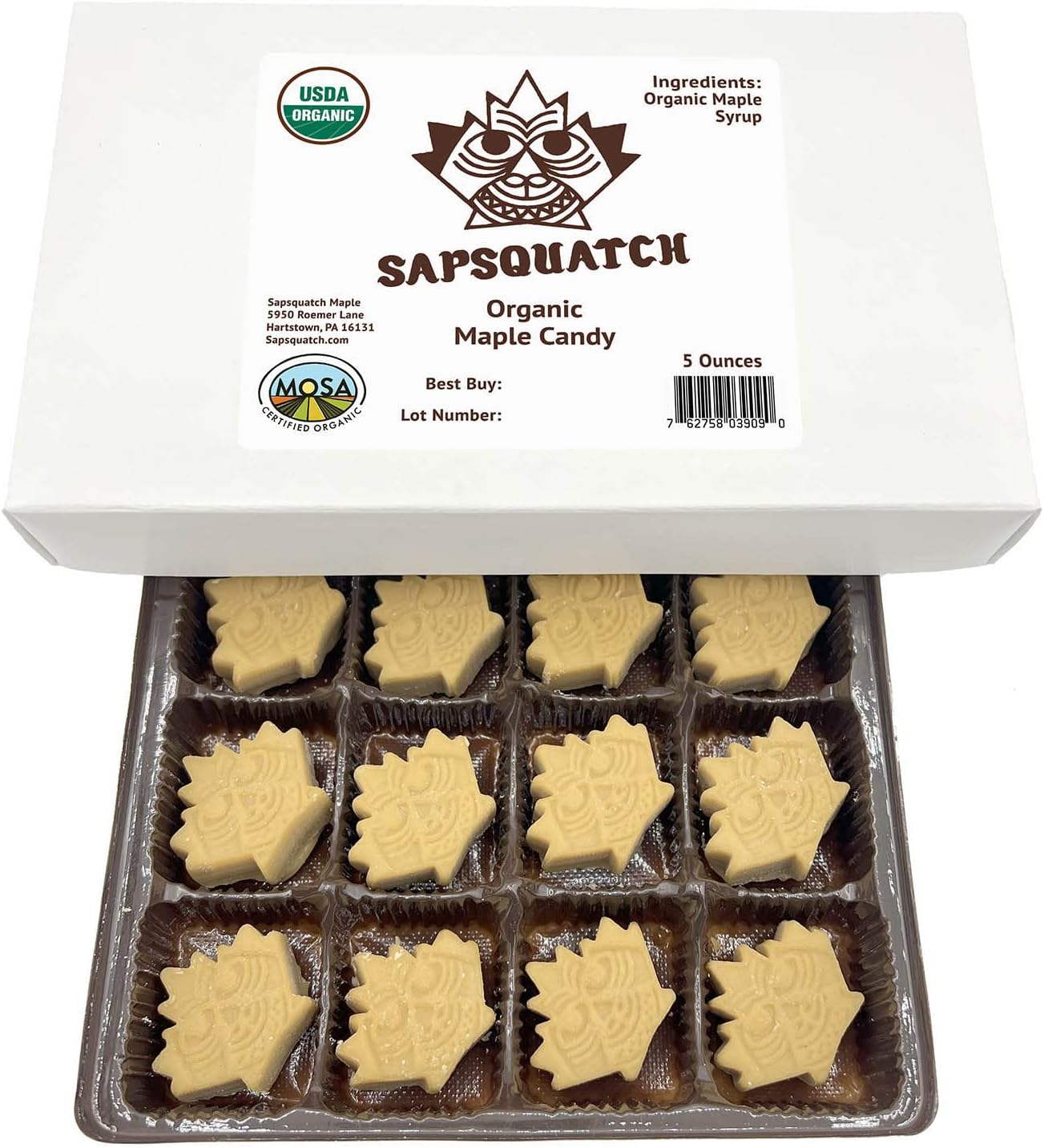 Sapsquatch Organic Maple Candy - 5 Ounces - Pure Maple Syrup Sugar Leaf Candy