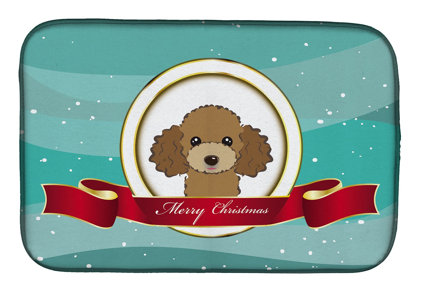 Tapis égouttoir Caniche marron pour éviter l'eau sur le plan de travail à Noël