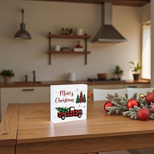 Miniatura 7 de Decoraciones de Navidad para interiores, decoración de Navidad para el hogar, habitación, mesa de camión, caja de madera, letrero de madera rústica,