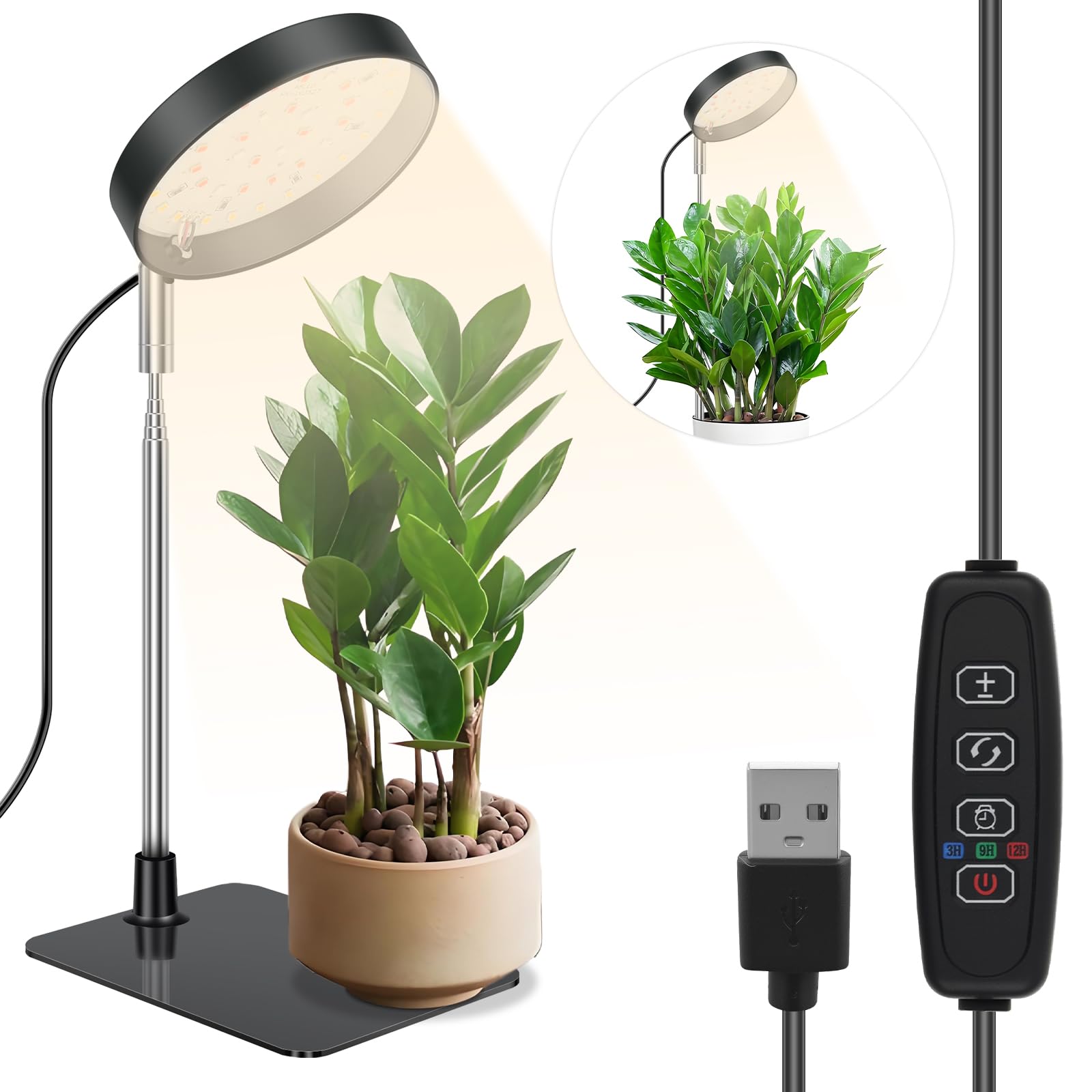 Zejexxb Black Grow Lights For Indoor Plants 48 Leds Full Spectrum Growing Lamp 180° Rotatable Light Panel With Auto On/Off Timer 3/9/12H 10 Dimmable Levels 3 Optional Spectrums Height Adjustable 6.7-24.8 (Black)