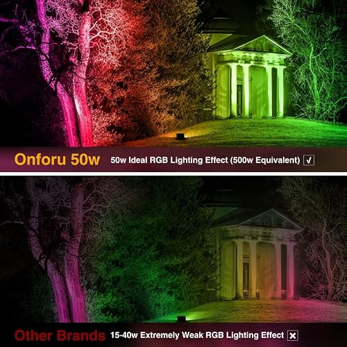 Onforu 2 Pack 500W Equiv Led Rgb Flood Lights, 50W Dimmable Million Color Changing Floodlight With Remote, Waterproof Outdoor Indoor Diy Stage Uplights For Christmas Landscape Party Wall Wash Birthday #TOP4