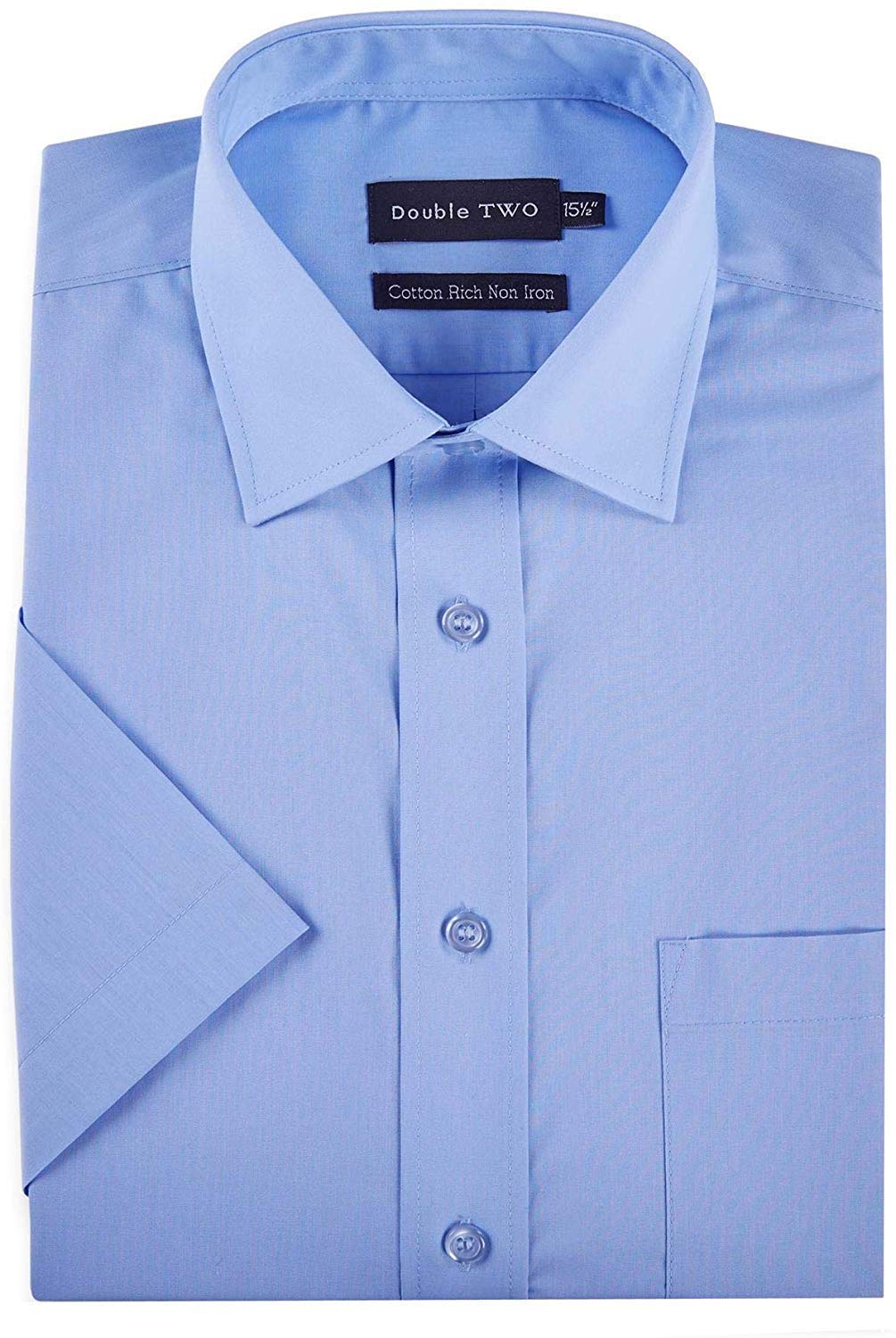 Double Two Men's Fresh Blue Short Sleeved Non Iron Cotton Rich Shirts (4500-2) In In (Collar 21/Chest 62-61")