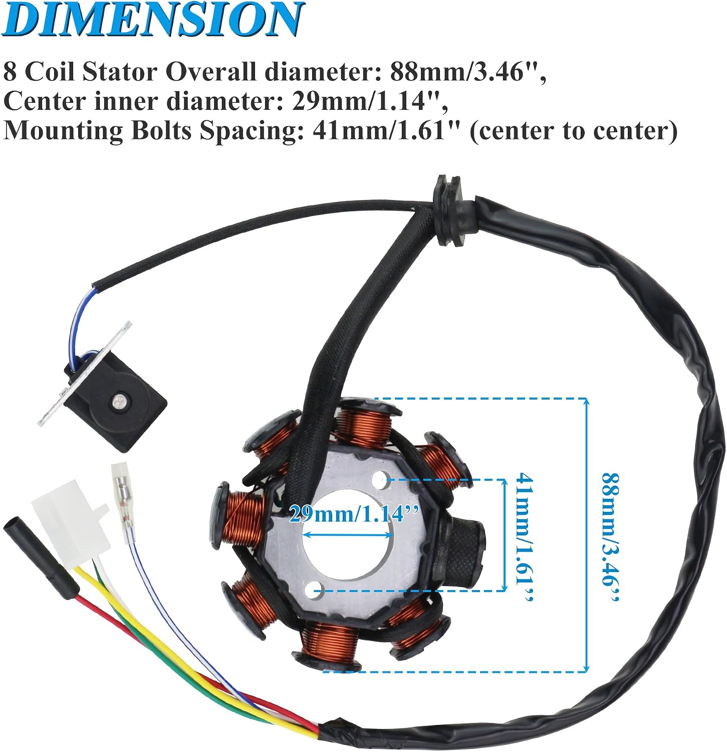 GY6 8 Pole 5 Wire Ignition Stator Magneto for 49cc-180cc Engines ATV Go Kart Moped Scooter 4 Wheeler 4 Stroke Quad Bikes Engine Zongshen Lifan Lonclin SunL JCL Buyang Peacew Jetmoto