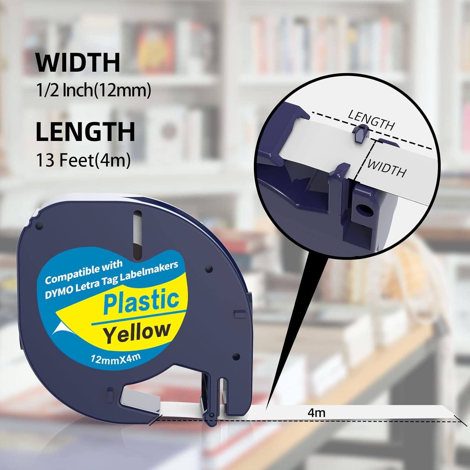 5-Pack Colored Label Tape 12mm x 4m (1/2" x 13') Compatible with Dymo Letratag Refills,Replacement for Dymo Label Maker Refills Plastic for Letratag LT100H LT100T QX50 - Image 8