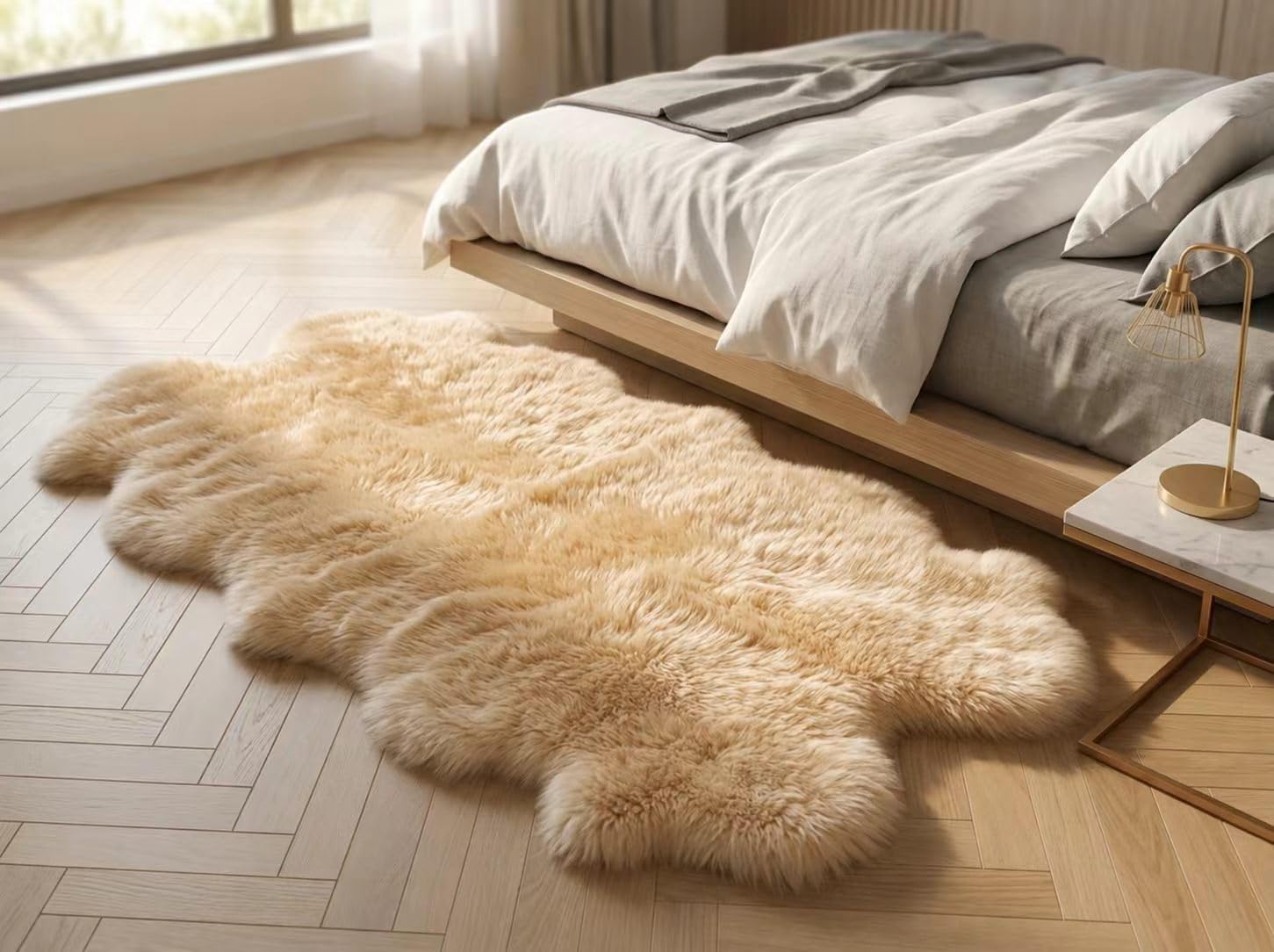 Sheepskin Rug, Fluffy Shaggy Area Rug, Super Soft 48‘’ x 72‘’ Sheepskin Hair Rug, Plush Rug, Decorative Rugs for Bedroom, Children's Room, Living Room (Khaki Camel, 48‘’×72”)
