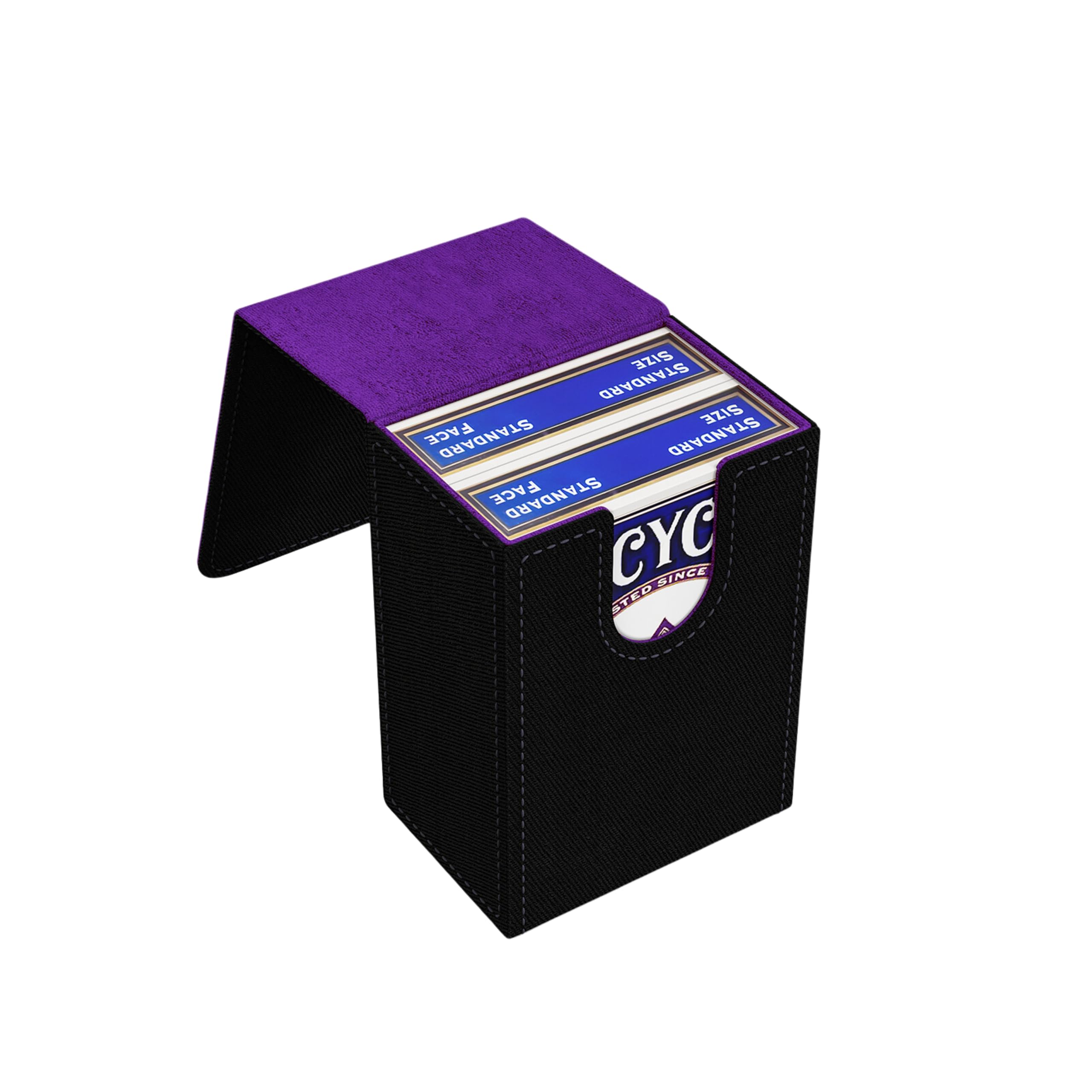 Boltquan Double-Decker Leather Card Case - Premium Holder for Two Poker Card Sets - Stylish Design with Secure Closure (Black-Purple) - Image 4