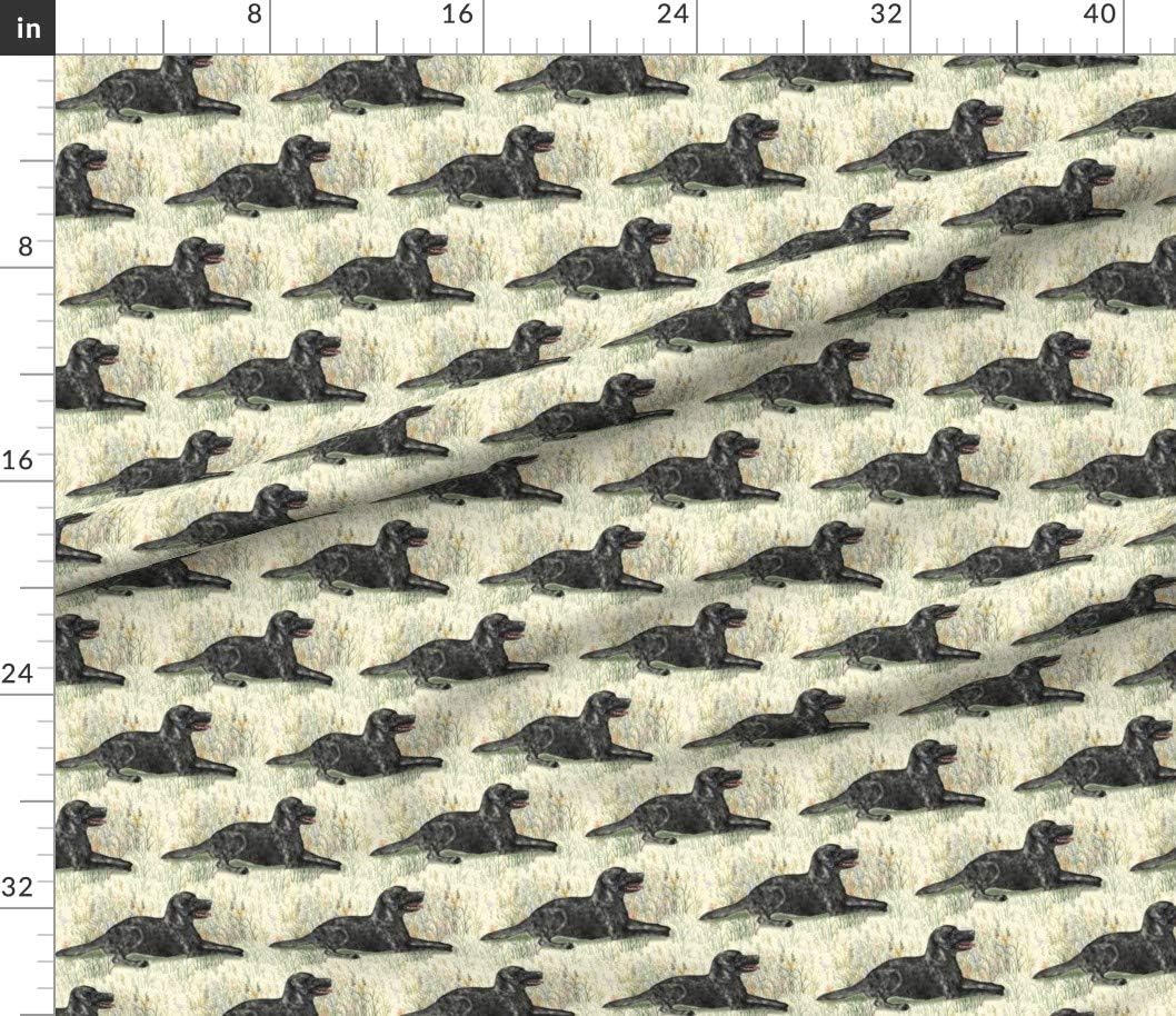 Spoonflower Fabric - Black Lab Wildflowers Landscape Labrador Retriever Dog Cream Printed on Petal Signature Cotton Fabric by The Yard - Sewing Quilting Apparel Crafts Decor