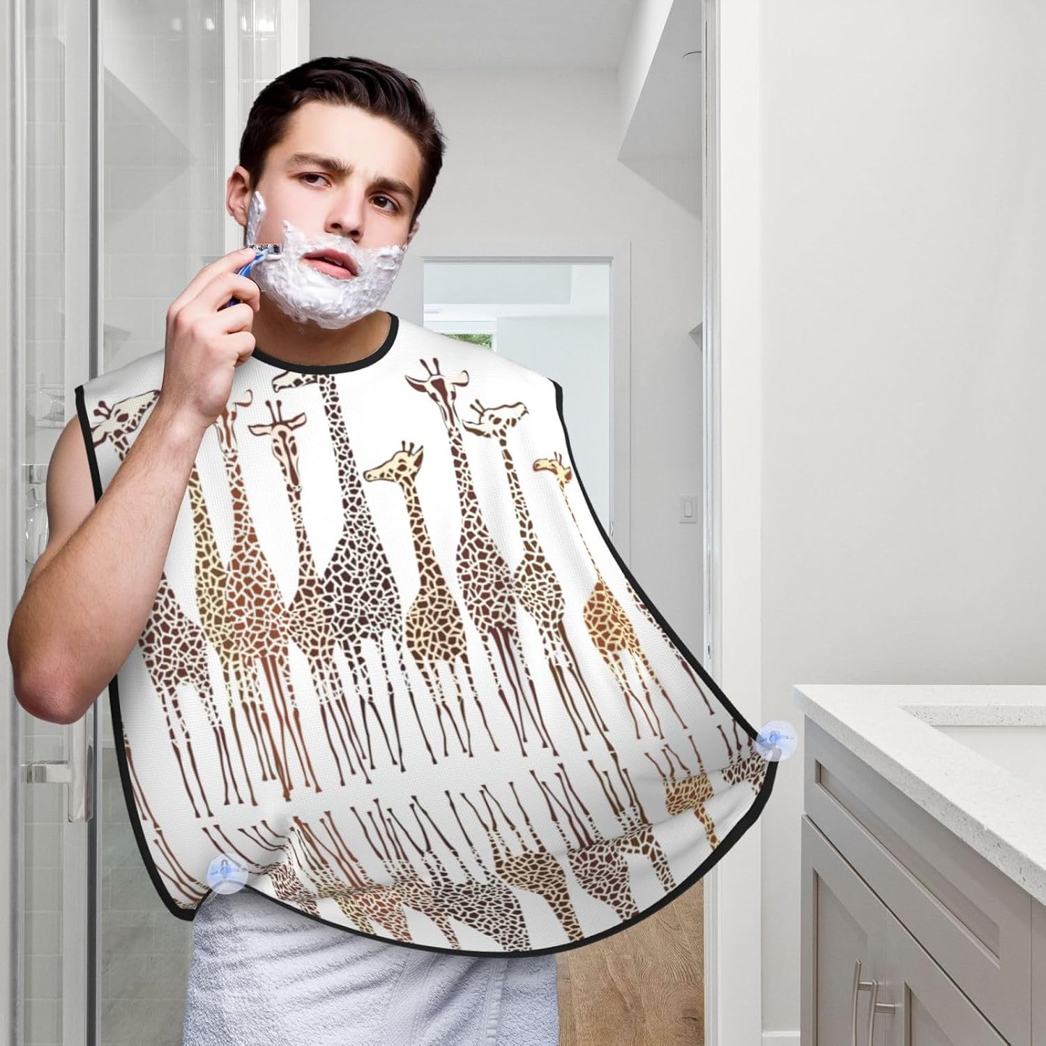 Cute Cartoon Funny Giraffes Print Beard Bib Apron, Shaving Apron For Dad, Men'S Hair Catcher For Shaving Best Gifts For Dad