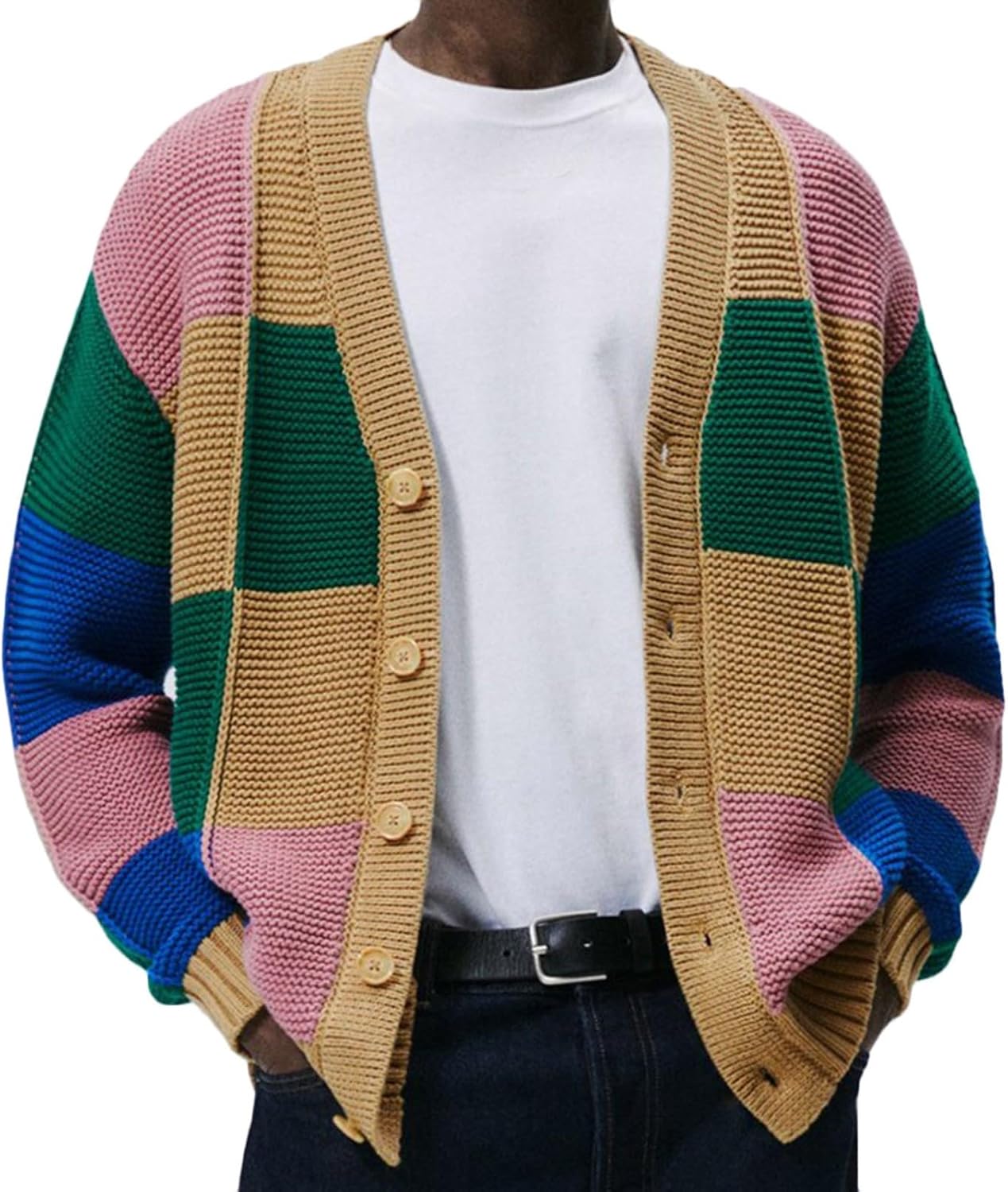 Knitwear Sweater for Men's Coat Fashion Retro Lapel Button Loose Plus Size Cable Knited Cardigan Henley Sweater