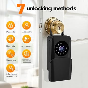 Smart Key Lockbox, Weatherproof & Portable Key Safe Outdoor, Master Lock Key Safe (5 Ways to Unlock: Fingerprint/Code/Card/App/Key) for Airbnb,Office,Home,Garage,Guest Access