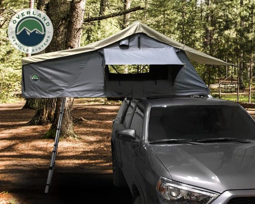 Overland Vehicle Systems Nomadic 2 Extended Roof Top Tent - Dark Gray Base with Green Rain Fly & Bla