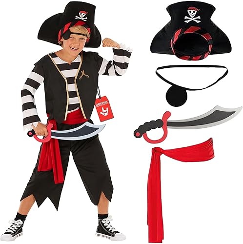 Morph Disfraz de pirata para niños, disfraz de pirata en blanco y negro, disfraz de Halloween para niños, talla S