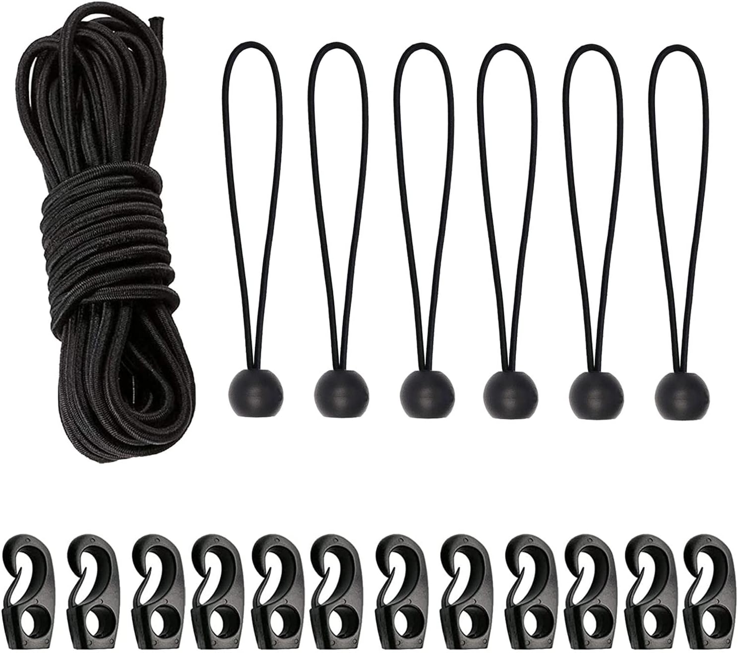 1/5'' Elastic Bungee Shock Cord, 26 Feet Adjustable Black Elastic Tie
