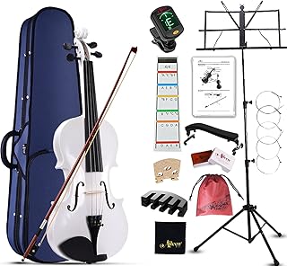 Aileen Violin 4/4 Full Size for Adults Beginners, White Fiddle Starter Kit for Students Age 12+, including Music Stand, Unique New Fingerboard Sticker, Mute