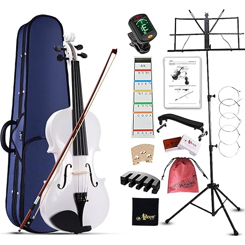 Aileen Violin 4/4 Full Size for Adults Beginners, White Fiddle Starter Kit for Students Age 12+, including Music Stand, Unique New Fingerboard Sticker, Mute