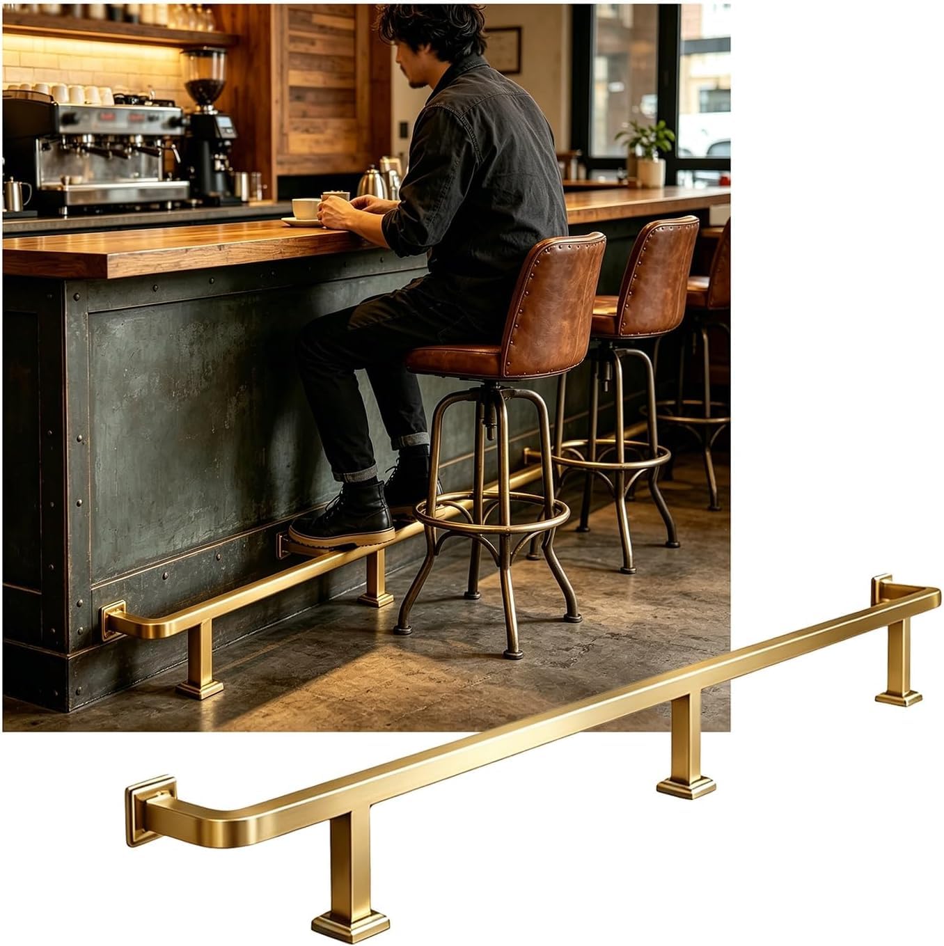 LXXW Bar Foot Rail Bar Foot Rail Kit，3.28~15.75ft Railing for Feet Rails Bracket，for Restaurant Reception Desk Kitchen Counter(Schwarz,2.0M/6.56FT)