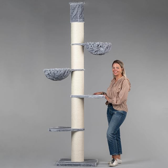 RHRQuality Cat tree for large cats Maine Coon Tower Light Grey floor to ceiling height XXL extra big breed trees scratch post and adult towers furniture scratcher activity centre