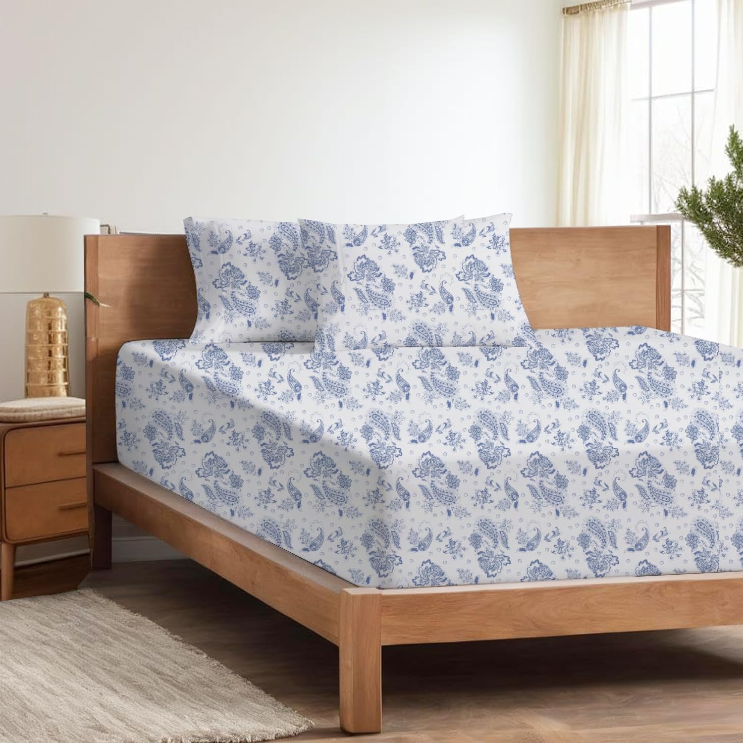 RV King Sheet Set - 4 Piece Bedding - Brushed Microfiber Soft Sheets for Campers, RV's & Travel Trailers RV King Size Bed with Flat,Fitted Sheet,2 Pillow Cases (Paisley Dreams)