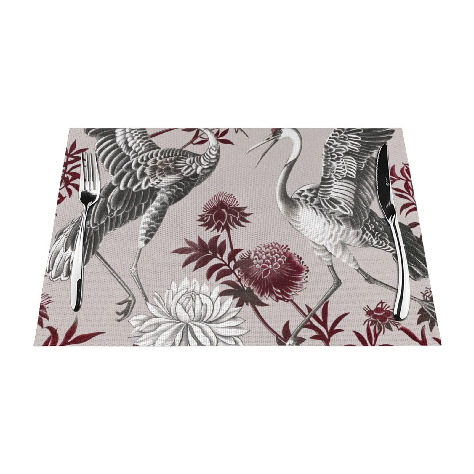 Floral Herbs Botanical Engraving Printed PVC Placemat 1 PCS for Kitchen Dining Table Heat-resistand Washable Table Mats 18x12 in