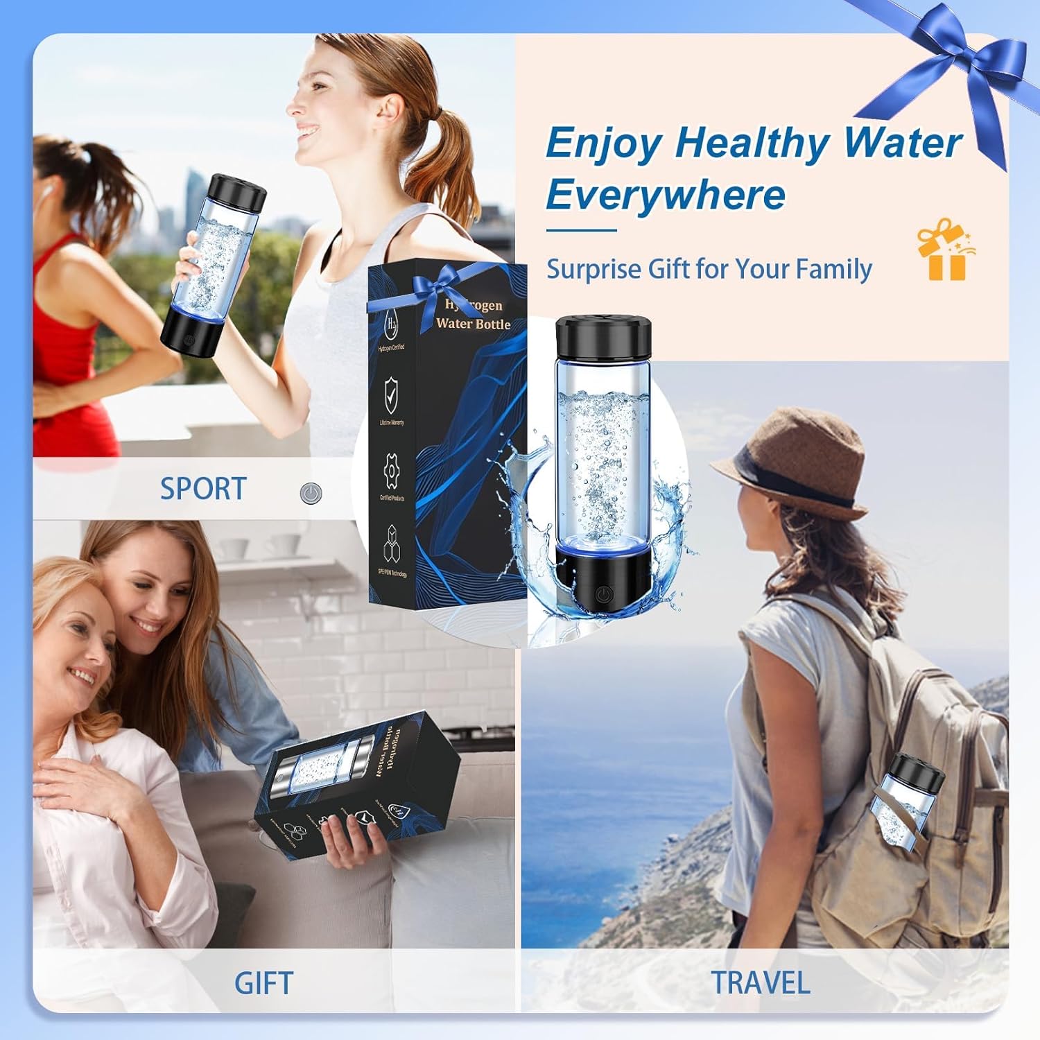 Hydrogen Water Bottle Generator, Portable Hydrogen Water ionizer, Rechargeable Hydrogen-Rich Water Bottle, Suitable for Travel, 420ml,Gift for Women Men, Gift for Friends, Birthday Gift, Black - Image 6