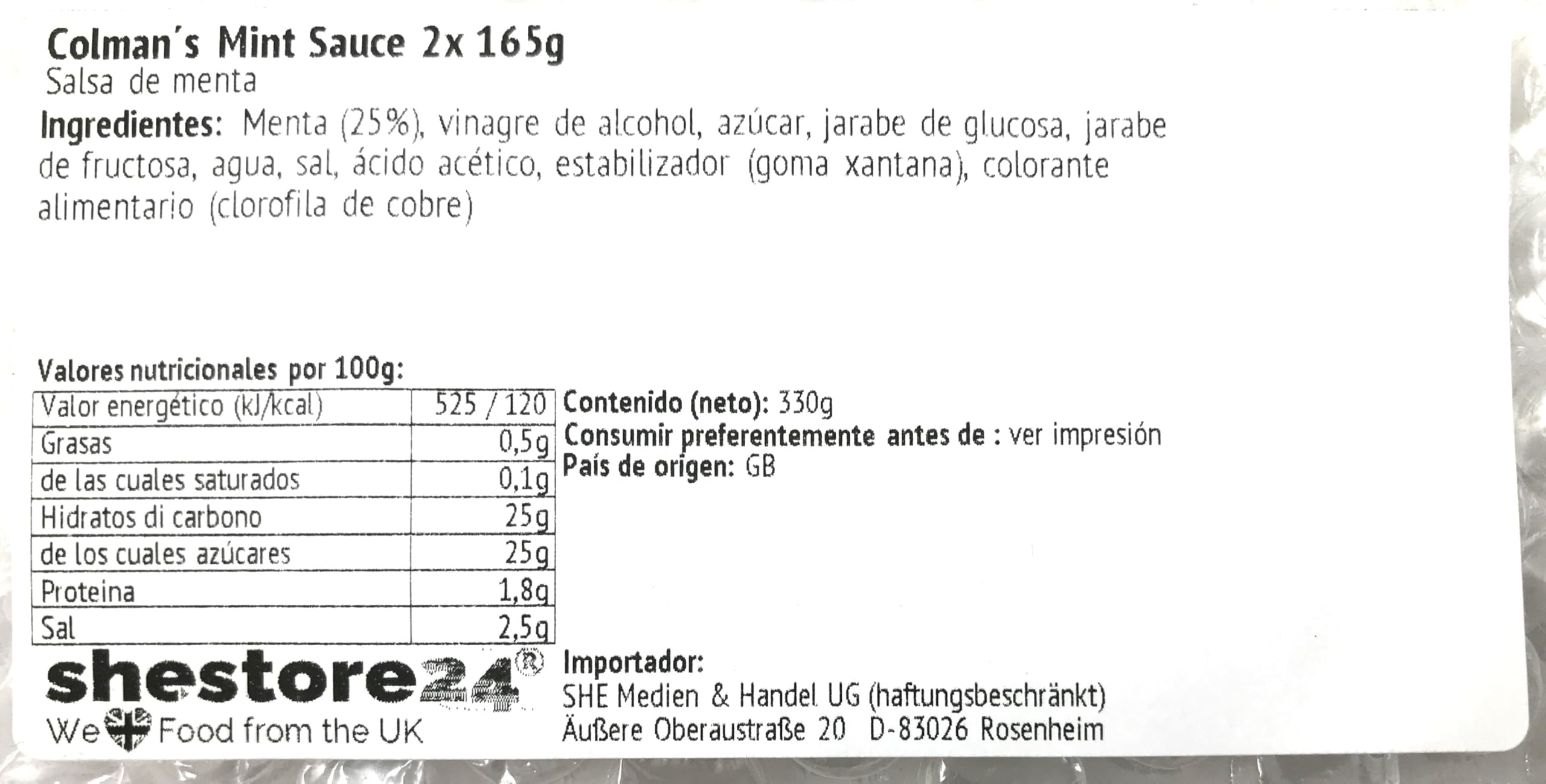 Mint Sauce 2x 165g - importado por Shestore24