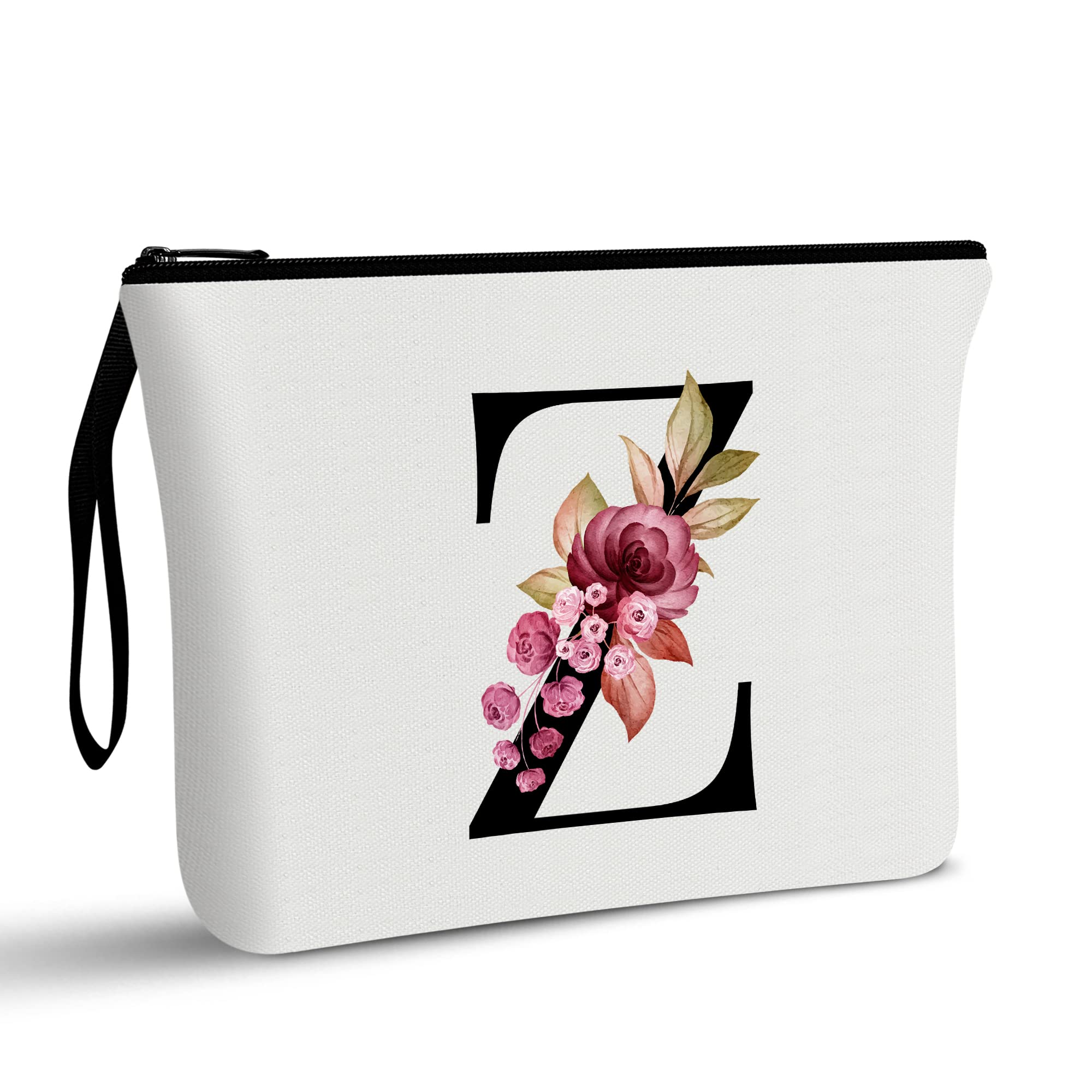 Vavabox A-Z Personalized Makeup Bag, Birthday Gifts for Women Mom, Gifts for Best Friend, Bride Bridesmaid Cosmetic bag (Z, White)