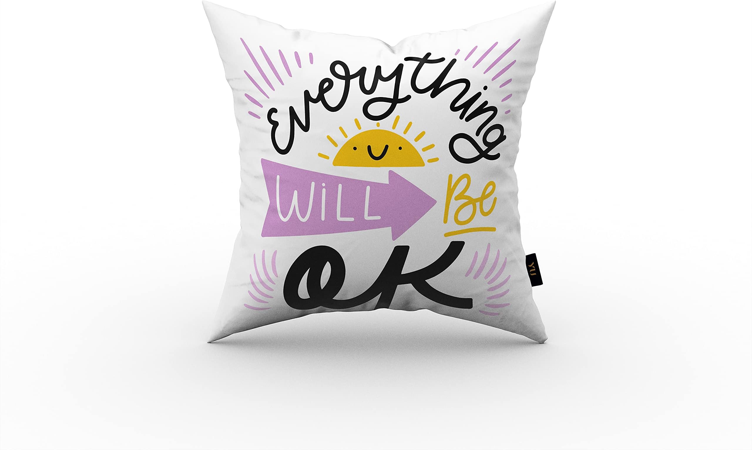 YU Accessories Everything Will Be OK Motivational Quote Printed Satin Cotton 14 x 14 Pillow Gift for Your Friend Colleague and Loved One's (Cushion Cover with Filler)