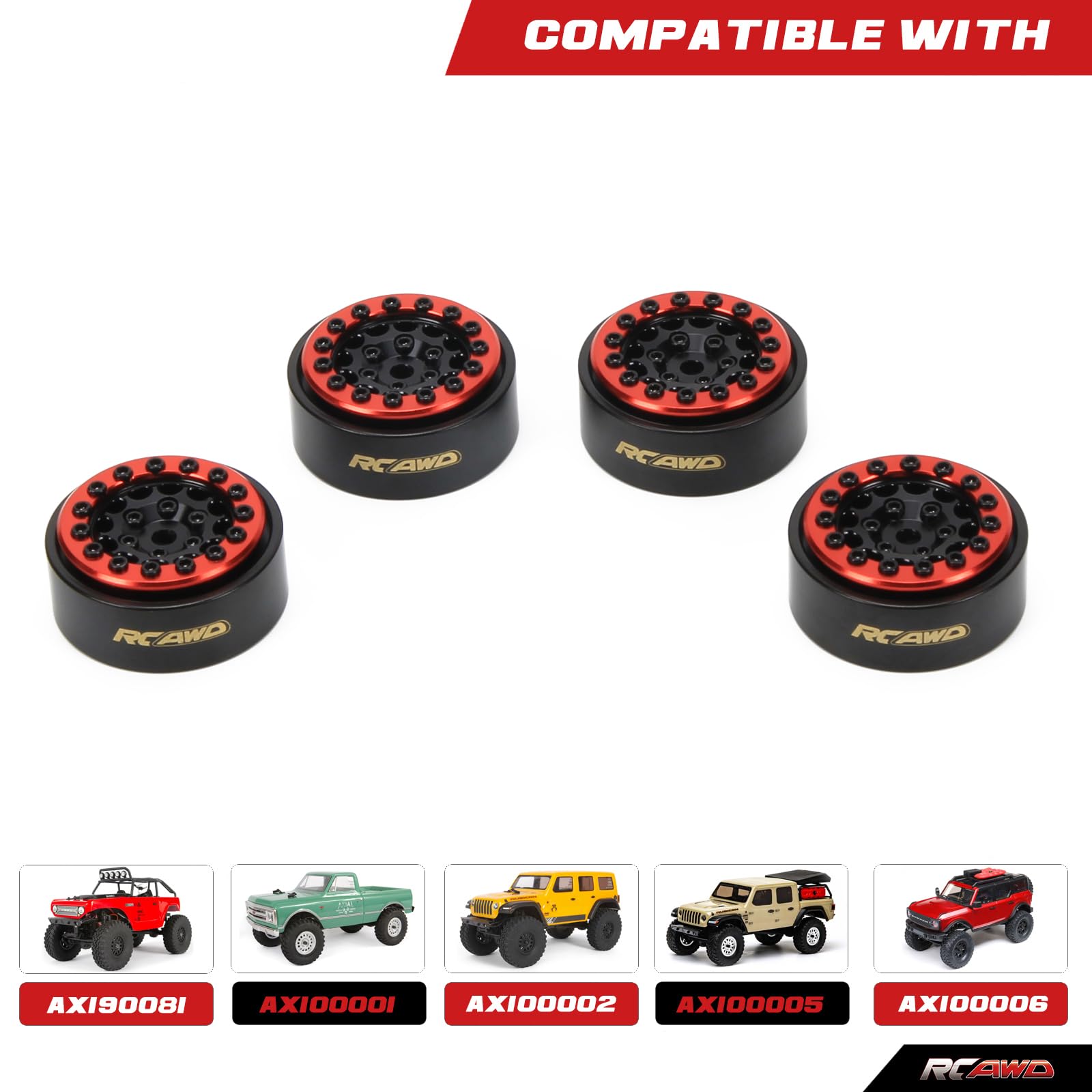 RCAWD 1.0 Beadlock SCX24 Wheel Rim & Lock Nut Alloy for Axial 1/24 SCX24 Series Upgrades Parts Black