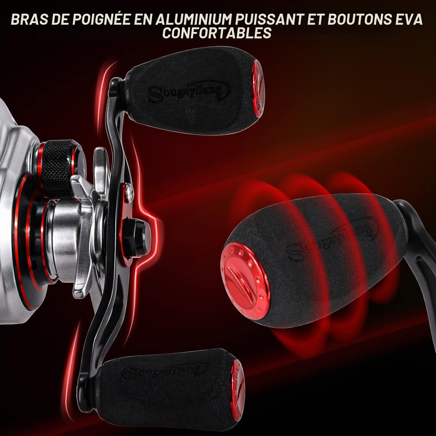 Sougayilang Max Baitcasting Moulinet de pêche 8.0:1 à haute vitesse en fibre de carbone 8,2 kg avec système de freinage magnétique pour la pêche en eau douce et salée