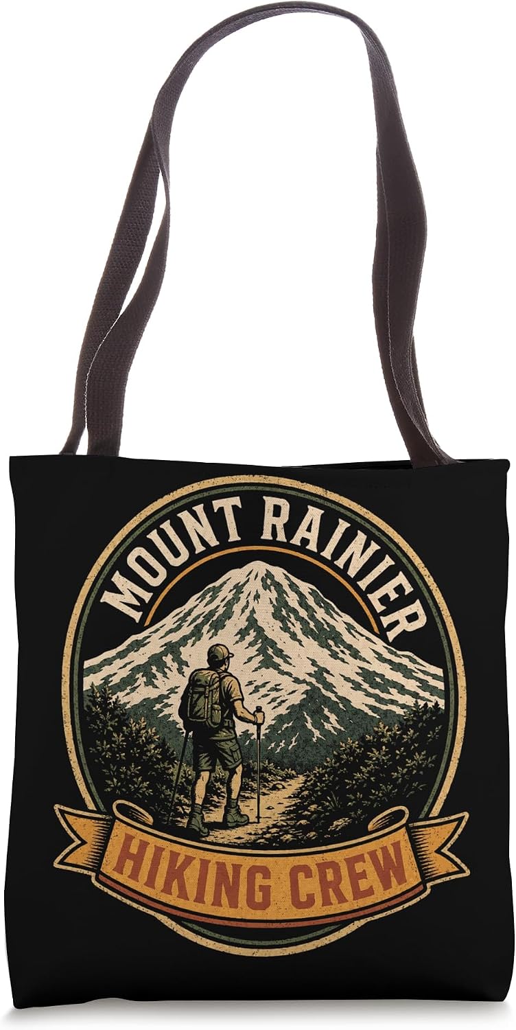 Mount Rainier Hiking Crew Hiker Squad Matching Gift Retro Tote Bag