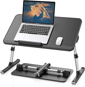 SAIJI Leather Lap Desk Laptop Bed Tray Table, Adjustable Laptop Stand for Bed, Portable Lightweight Standing Desk for Writing Eating Reading Couch Sofa Floor for Adults Kids (20.5"*11.8",Black)