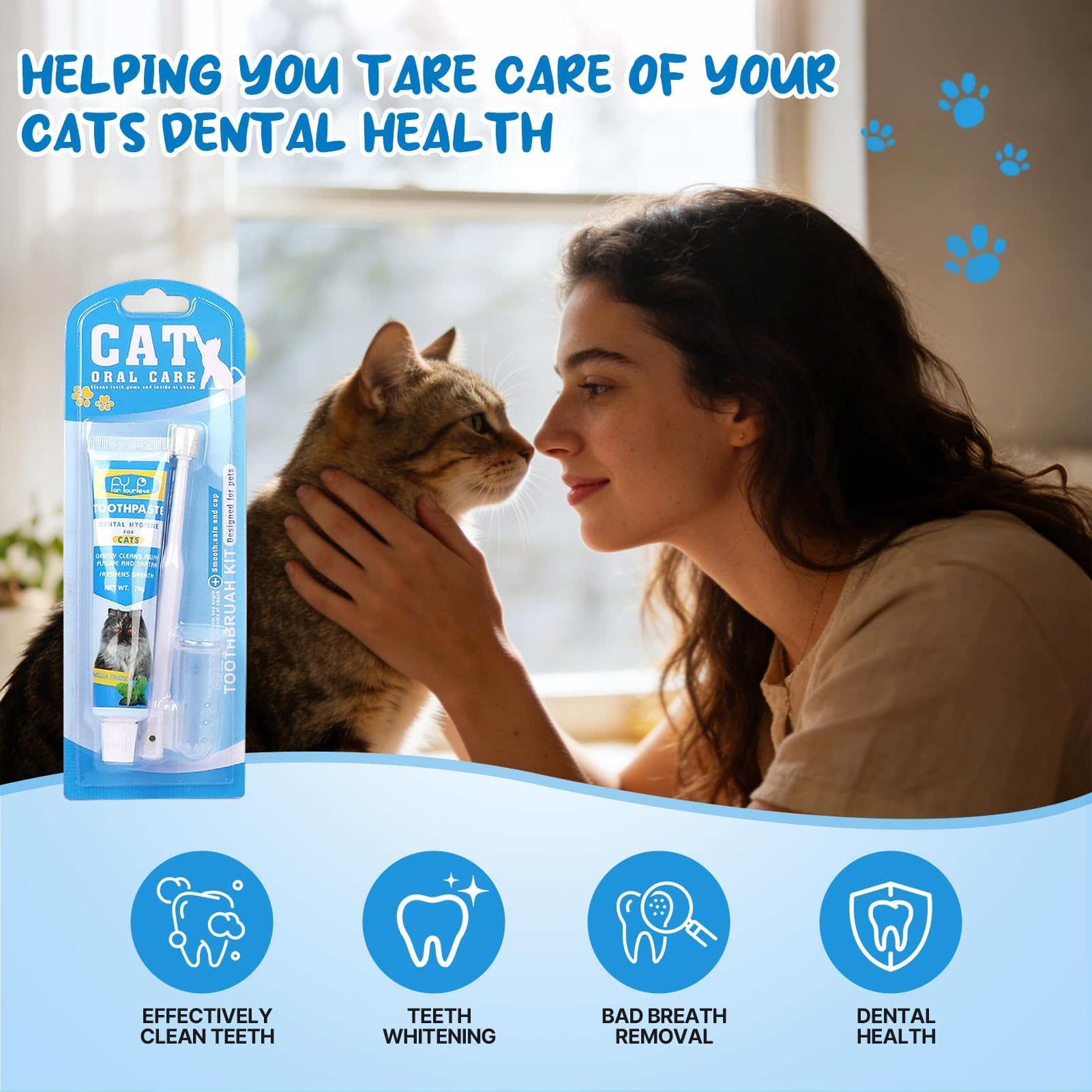 Pasta de dientes para gatos con cepillo de dientes y cepillo de dientes para perros y gatos, elimina la placa y el sarro, aliento fresco y bueno para los dientes