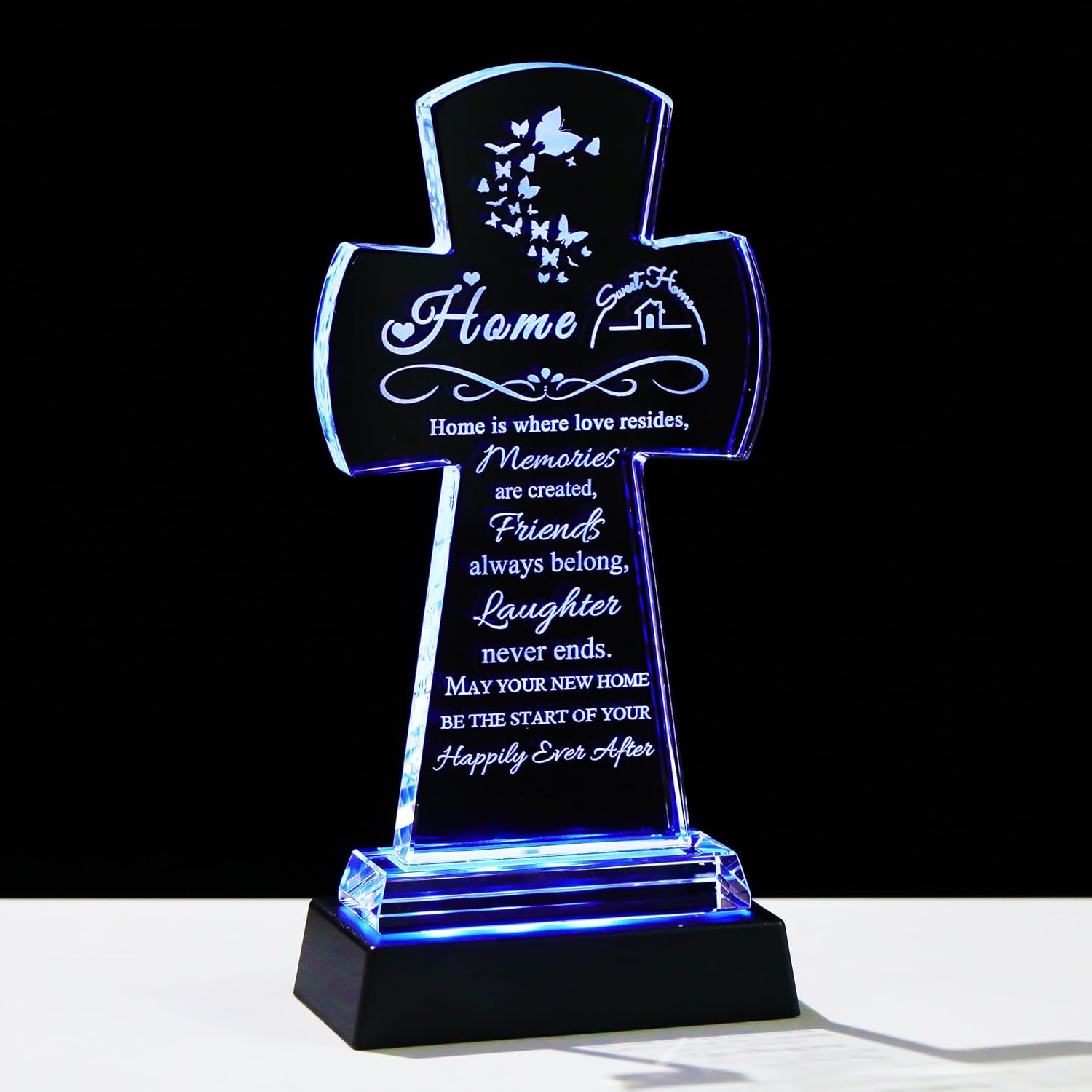 Qianwei House Warming Gifts New Home - Crystal Cross Gift for Home Decor with Led - Best Unique Housewarming Decor Present Ideas for New House Homeowner Men Friend Family