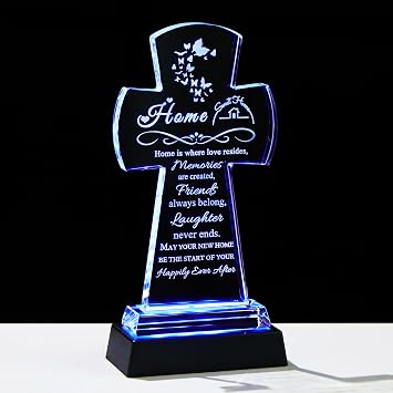 Qianwei House Warming Gifts New Home - Crystal Cross Gift for Home Decor with Led - Best Unique Housewarming Decor Present Ideas for New House Homeowner Men Friend Family