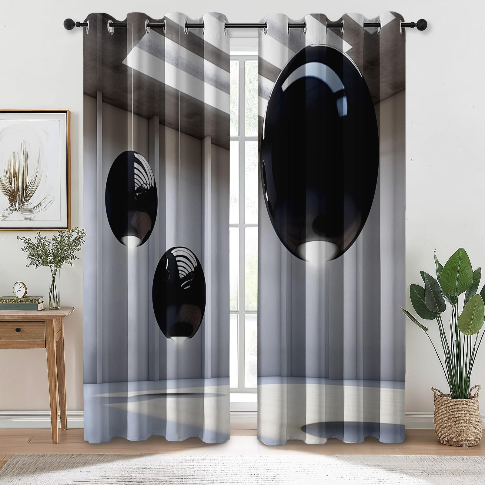 Generisch Blickdichte Vorhänge, Modern Architektur Kugel Muster Hitzeschutz Sonnenschutz Vorhang mit Ösen, Hellgrau Vorhang Dekoration für Schlafzimmer Wohnzimmer, H 260 x B 140 cm (2er Pack)