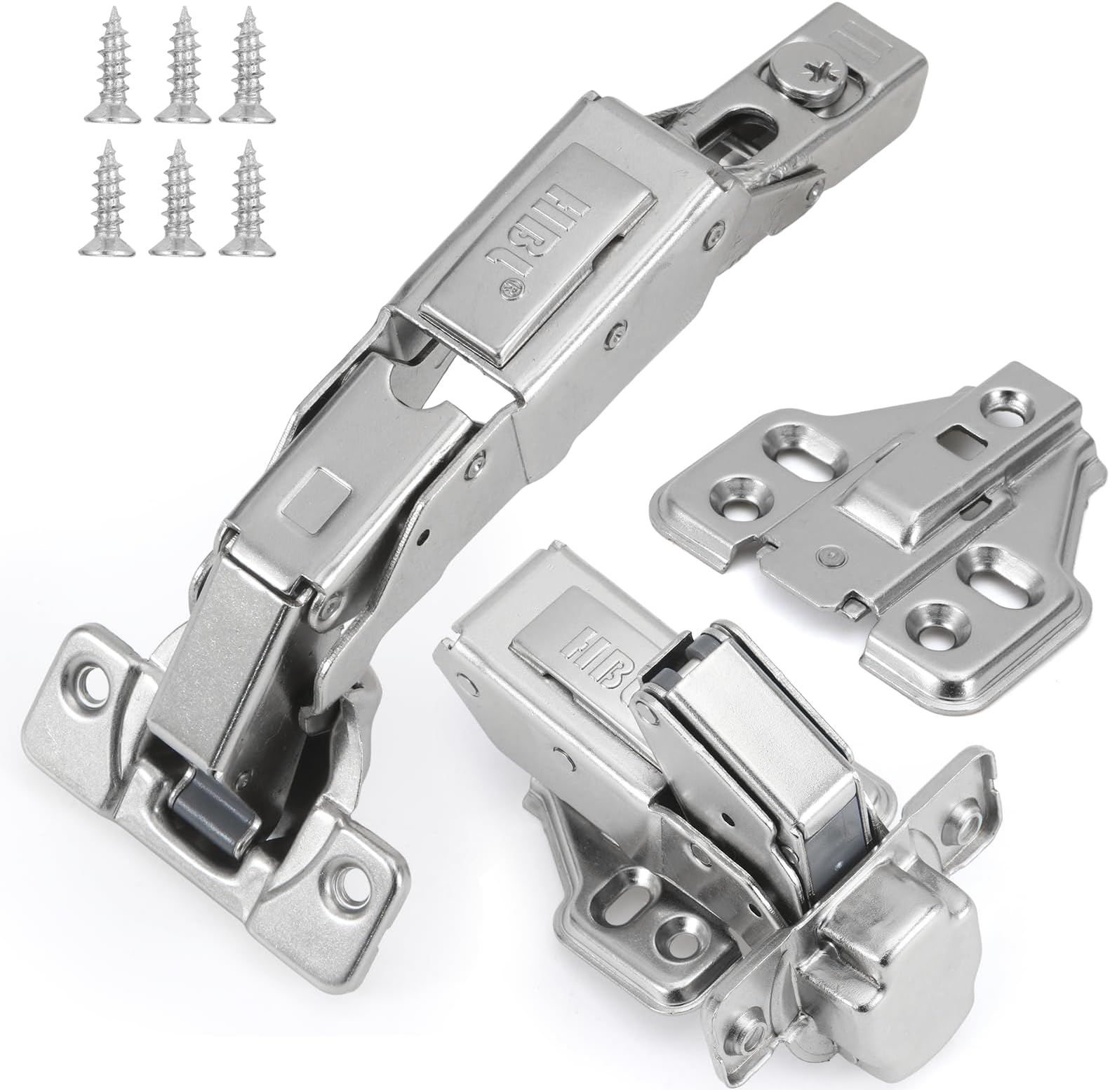 HBL' 6 Pack 165 Degree Cabinet Hinges Soft Close, Full Overlay Kitchen Cupboard Hinges for Lazy Susan, Pie Corner Cabinet, Open Widely and Easy Access
