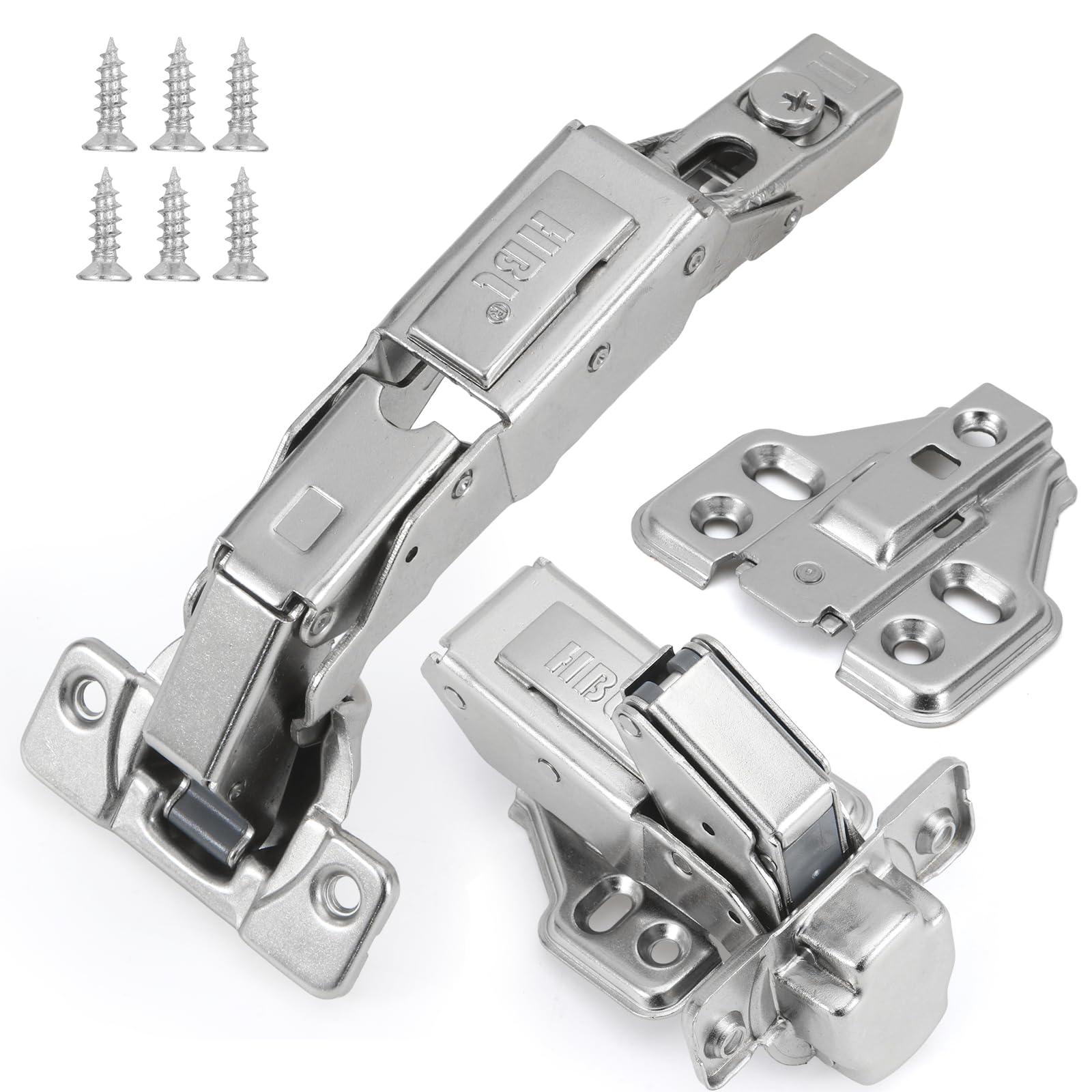 HBL' 4 Pack 165° Soft Close Cabinet Hinges, 35mm Full Overlay European Concealed Hinges for Frameless Kitchen Cabinets, Wide Opening Corner & Lazy Susan Cabinet Hinges