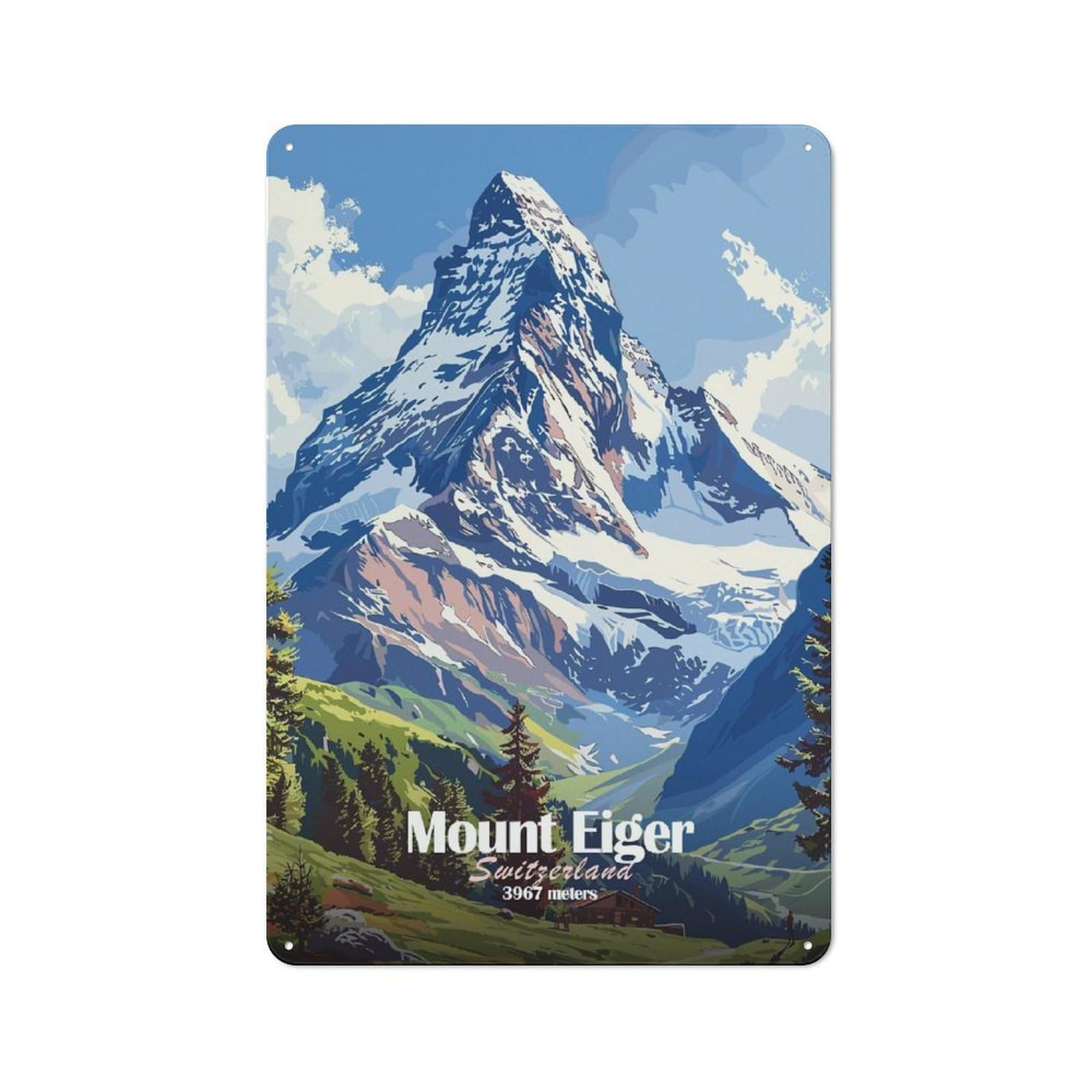 Junmoney Style-6 Metal Wall Sign 30X20cm Featuring Mount Eiger Switzerland For Living Room Wall, For Feature Wall Decorators