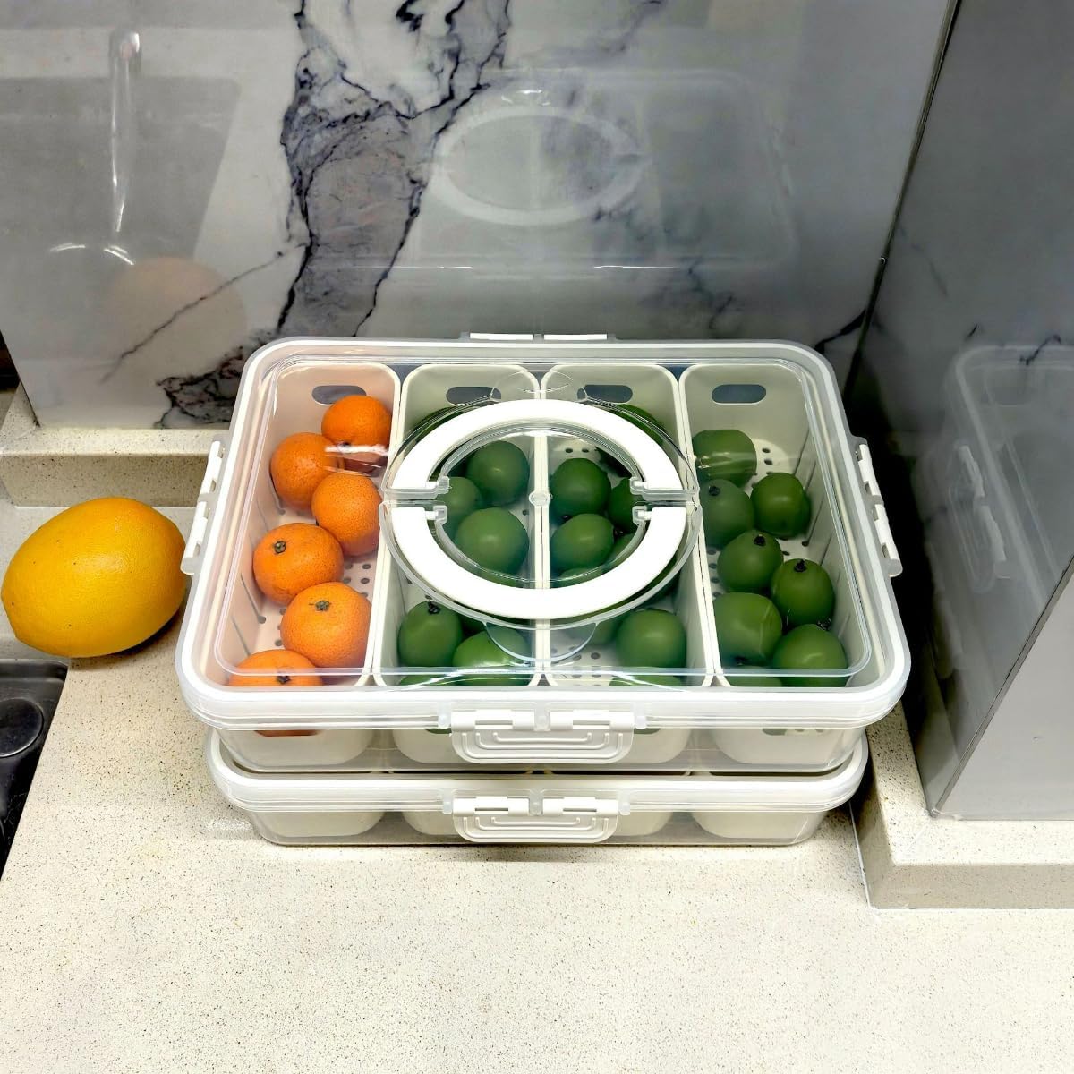 Kitchen Spice Organizer with Compartments for Seasonings Airtight Storage Containers Freshness Preserving Fruit Spice Container (8 DIvide)