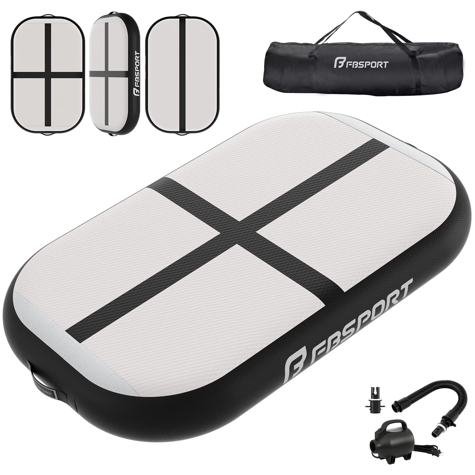 FBSPORT Airtrack Matte, 10/20cm Hoch Verdicken 60CM Tumbling Matte,Gymnastikmatte mit Luftpumpe,Trainingsmatte mit Tragetasche,Turnmatte für Zuhause, Outdoor,Yoga, Übungsgymnastik