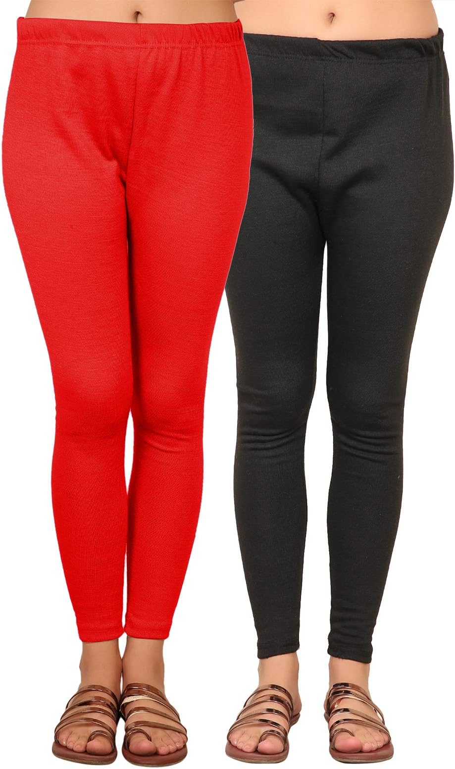A4S Women's Woolen Leggings Pack Of 2 (Black;Red_Xx-Large) Slim