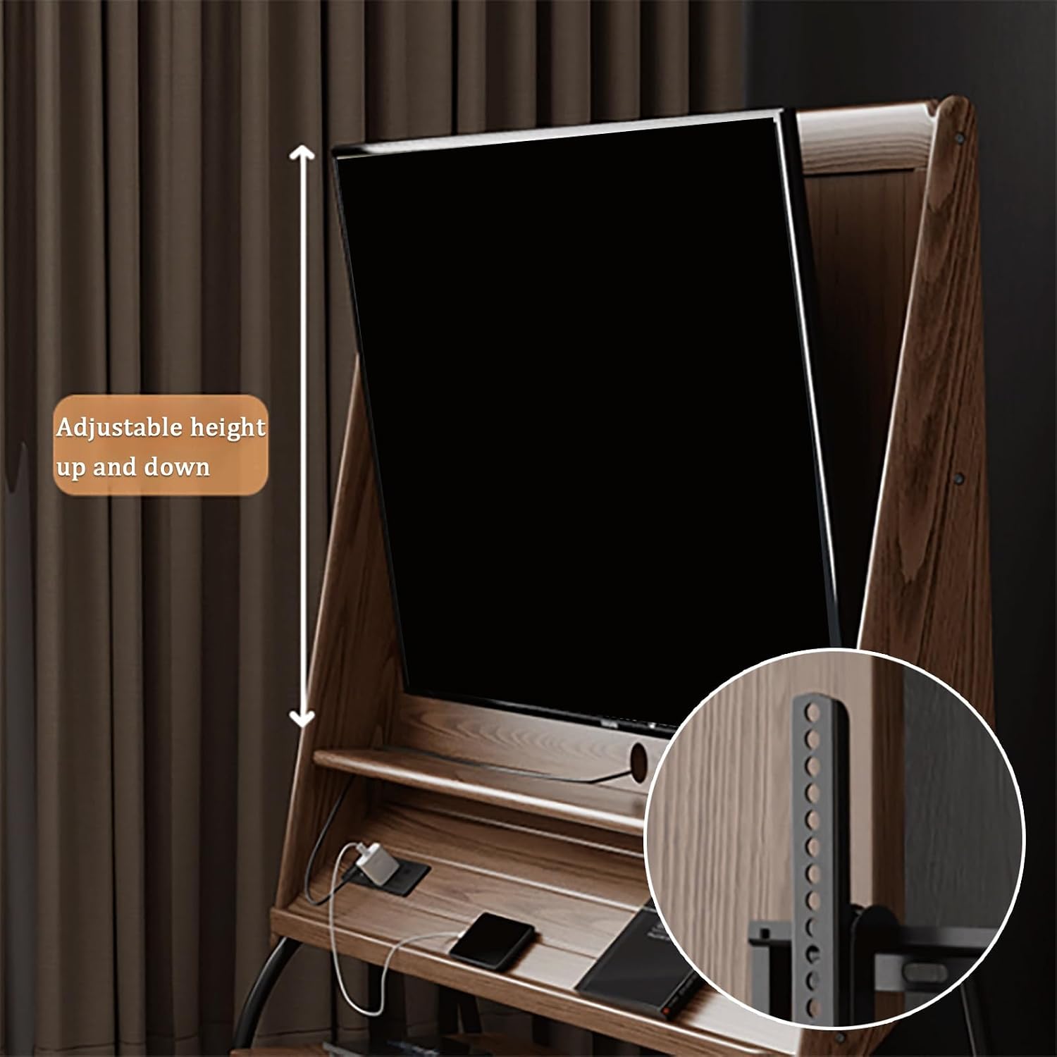Mobile TV Stand, Rolling TV Cart for 26-50 Inch Screens, Tilting Mount, Wood Rolling TV Stand, Height Adjustable TV Floor Stand with Wheels, TV Mount with Open Storage(Brown)