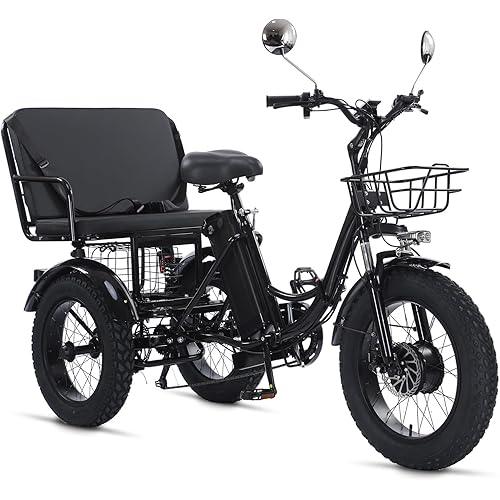 Electric Tricycle for Adults, 500W 20"x4.0" Fat Tire Electric Trike, 3 Wheel Electric Bike, 624Wh Removable Battery Ebike with Double Seat and Large Basket