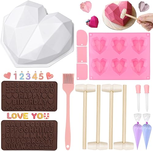 Miniatura 1 de 34Pcs Valentine's Day Heart Silicone Molds, Sublaga Breakable Heart Mold Set for Chocolate, Letter Mold and Number Chocolate Molds for Valentine