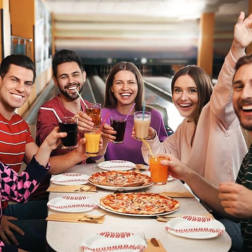 Miniatura 7 de 200 platos de papel de béisbol desechables de 9 y 7 pulgadas, platos desechables para fiesta de béisbol, bandejas para servir béisbol para día de