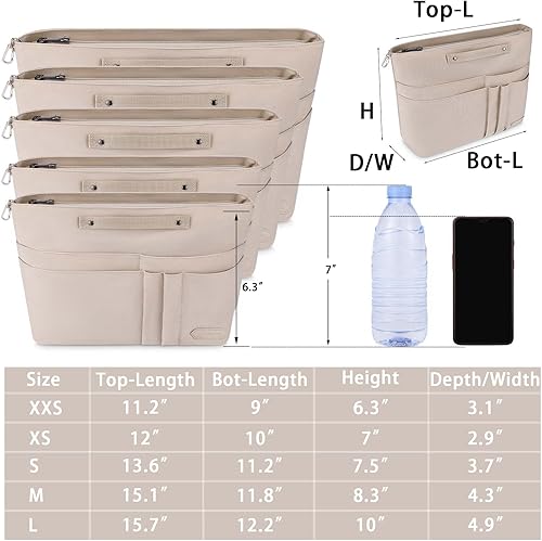 Miniatura 5 de HyFanStr Organizador de bolso para bolsos, organizador de bolsa de mano, bolsa con cremallera para mujer, organizador de bolso interior con 15