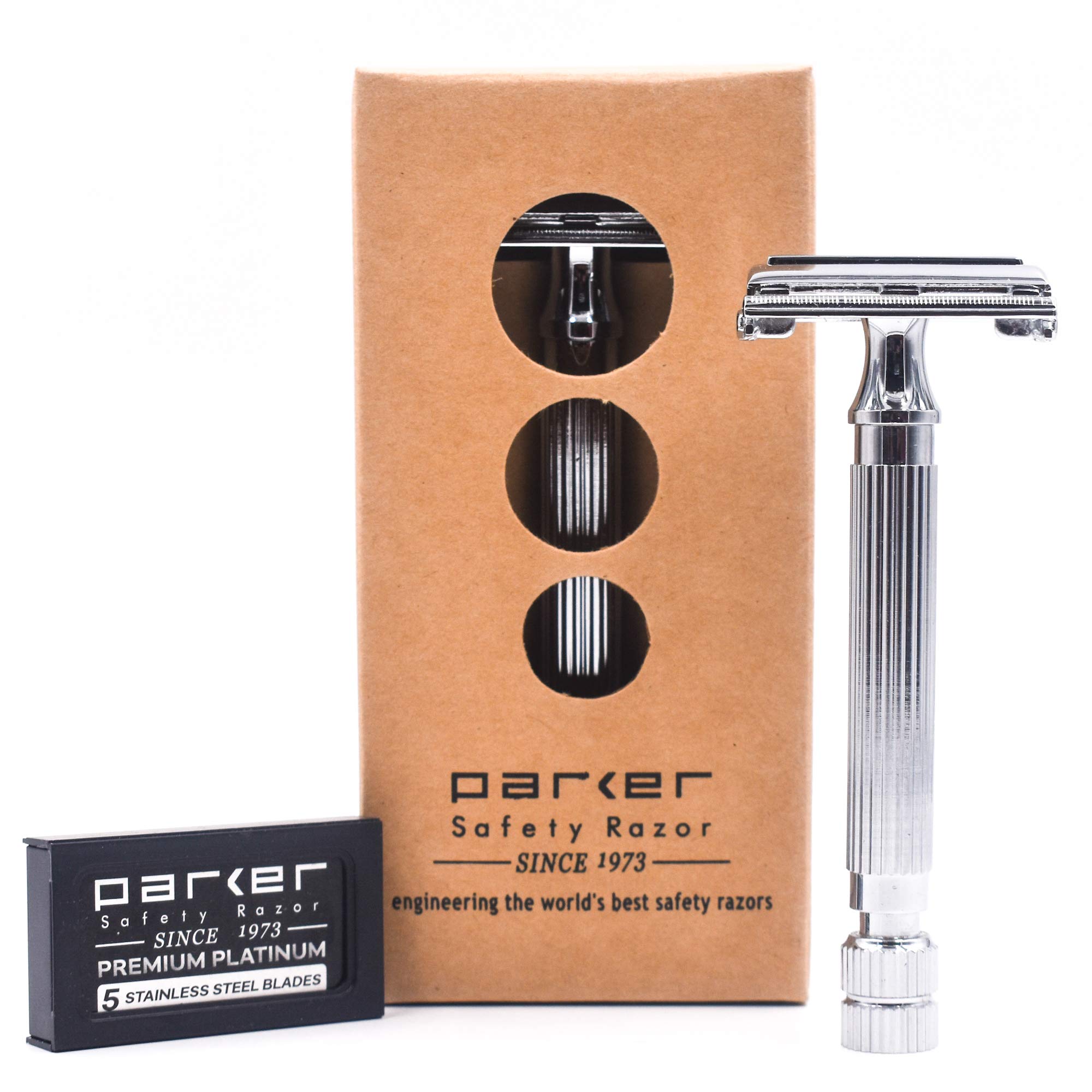 Sponsored Ad - parker safety razor, model 82r, deluxe chrome plated heavyweight twist-to-open butterfly safety razor & 5 parker double edge blades