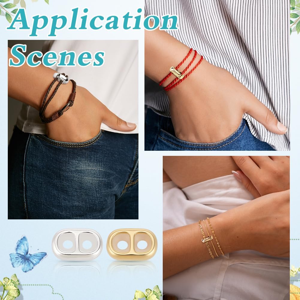16Pcs Double Hole Silicone Slider Beads 2 Colors 18K Gold and 925 Sterling Silver Plated Brass Stopper Beads Adjustable Oval Spacer Bead for Earrings Bracelet Necklaces DIY Crafting - Image 5