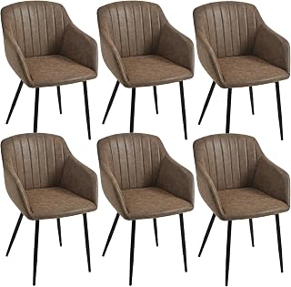 Sillas Comedor Pack 6 con Reposabrazos Silla Comedor Cuero PU Sillas de Cocina Patas de Metal para Cocina, Salon, Marrón Oscuro