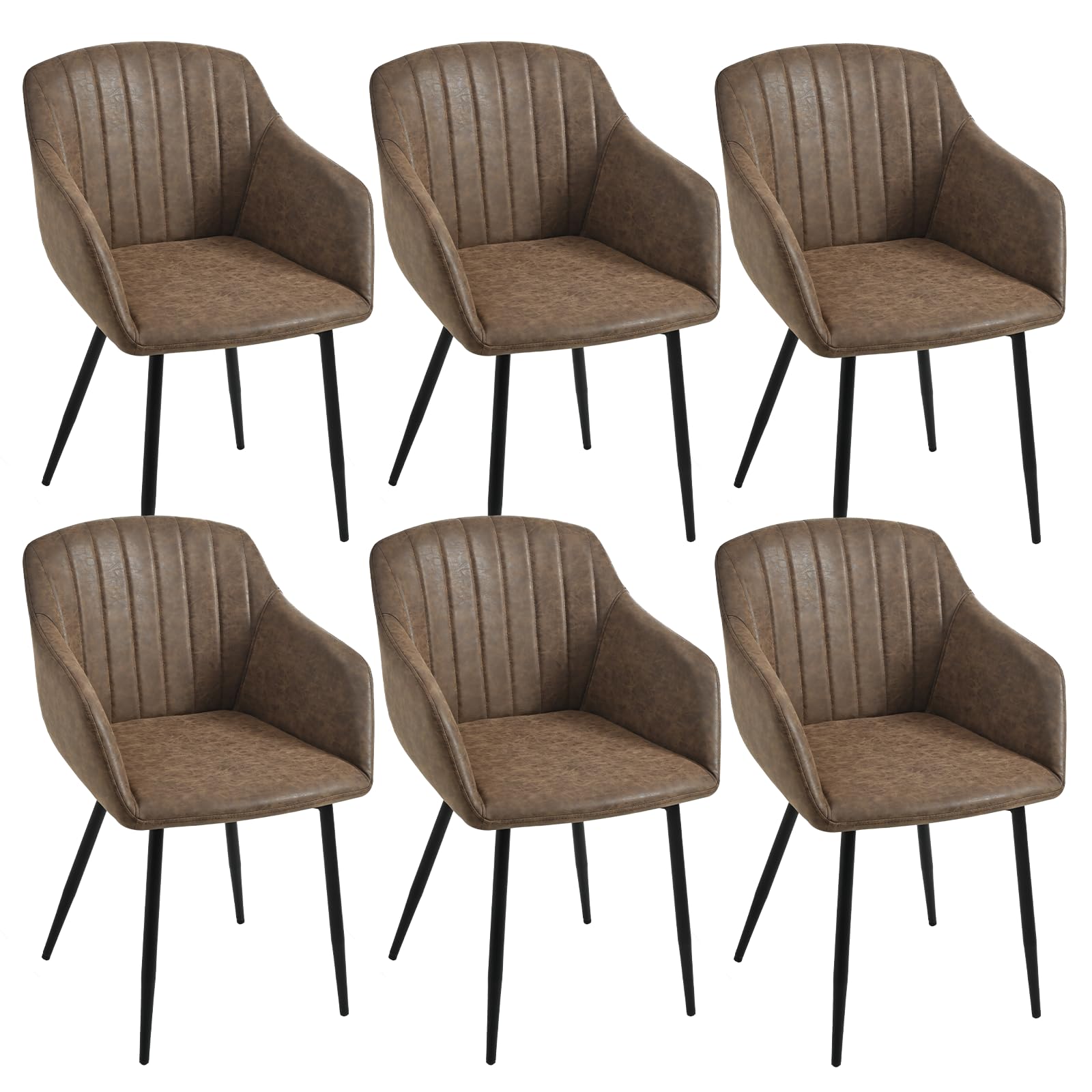 Goeurvant Sedie Sala da Pranzo con Seduta Imbottita Sedie Cucina Set da 6 Sedia da Cucina in PU con Gambe in Metallo, Marrone Scuro